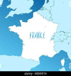 Frankreich Vektorkarte. Zweifarbiger Silhouette Version. Details für Grenzen, Nachbarn und die Inseln. Verwendbar für Travel Marketing, Immobilien und educat Stock Vektor