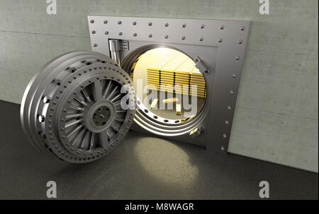 3D-Rendering einer Bank Vault mit Gold Bars Stockfoto