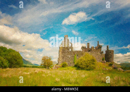 Ein digitales Bild von kilchurn Castle, einer Ruine aus dem 15. Jahrhundert Struktur am Ufer des Loch Awe, in Argyll und Bute, Schottland. Stockfoto