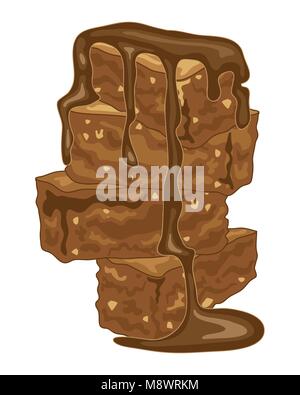 Ein Vektor Abbildung im Eps8-Format von einem Stapel von Klebrigen fudge Brownies mit Schokoladensauce auf weißem Hintergrund Stock Vektor