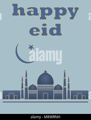 Ein Vektor Abbildung im EPS 10-Format von einer glücklichen Eid Grußkarte in Blau und Gold für die Muslimische Festival Stock Vektor