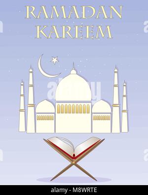 Ein Vektor Abbildung im EPS 10 Format eines Islamischen Grußkarte für ein religiöses Fest mit stilisierten Moschee und eine Kopie des Koran Stock Vektor