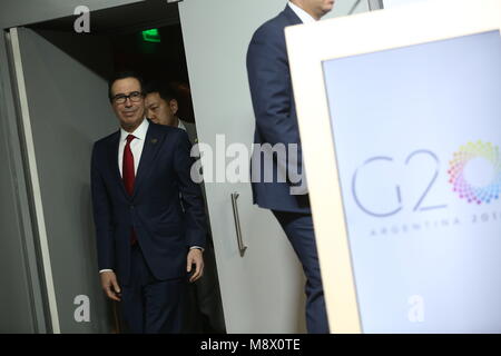 20 März 2018, Argentinien, Buenos Aires: Steven Mnuchin, US-Finanzminister, Ankunft auf einer Pressekonferenz im Rahmen der G20-Treffen in der argentinischen Hauptstadt. Foto: Sebastian Pani/dpa Stockfoto