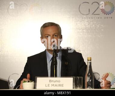 20 März 2018, Argentinien, Buenos Aires: Bruno Le Maire, der französische Minister für Wirtschaft und Finanzen, vor der Presse in der G20-Treffen in der argentinischen Hauptstadt. Foto: Sebastian Pani/dpa Stockfoto