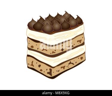 Ein Vektor Abbildung im EPS 10 Format eines klassischen tiramisu Kuchen mit Kaffee aromatisiert paspeliertem Dekoration auf weißem Hintergrund Stock Vektor