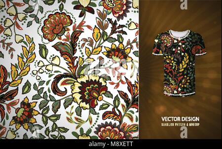 Nahtlose floral background. Fantasy Blumen Muster, auf t-shirts Mock up. Design für Drucke, Tapeten, Textilien. Vector Illustration. Stock Vektor