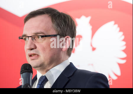 Zbigniew Ziobro, Minister für Justiz und Staatsanwaltschaft der Republik Polen in Danzig, Polen. 16. März 2018 © wojciech Strozyk/A Stockfoto