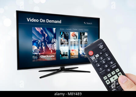 Video on demand VOD-Anwendung oder der Dienst auf Smart-TV. Fernsehen multimedia Stream internet Konzept Stockfoto