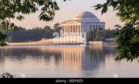 Nebliger morgen an der Jefferson Memorial in Washington, DC Stockfoto