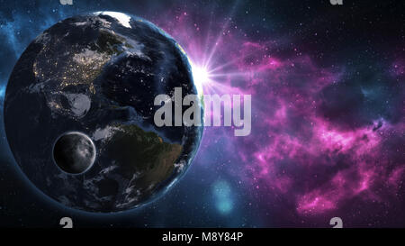 Das Bild der Sonne, Mond und Erde aus dem Weltraum. Elemente dieses Bild von der NASA eingerichtet. Stockfoto