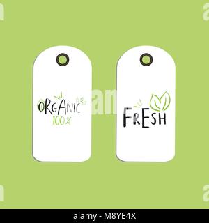 Vector eco oder Tag, Bio Green Logo. Vegane Zeichen für Cafe, Restaurants, Produkte verpacken. Hand Blätter, Zweige, Anlage Elemente mit Schreiben Stock Vektor