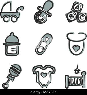 Babymaterial Symbole Freehand 2 Farbe Stock Vektor