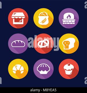 Bäckerei Symbole flache Design Kreis Stock Vektor