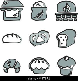 Bäckerei Symbole Freehand 2 Farbe Stock Vektor