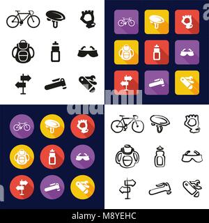 Radtouren in einem Symbole Schwarzweiß Farbe flaches Design Freehand eingestellt Stock Vektor