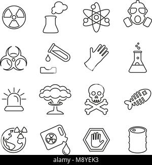Biohazard oder radioaktive Symbole dünne Linie Vektor Abbildung Stock Vektor