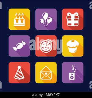 Geburtstag Symbole, flache Bauweise Stock Vektor