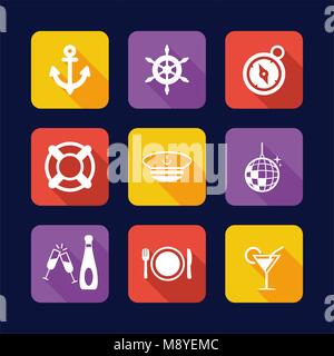 Bootsfahrt Symbole, flache Bauweise Stock Vektor