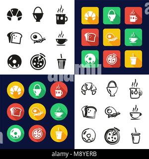 Frühstück in einem Symbole Schwarzweiß Farbe flaches Design Freehand eingestellt Stock Vektor