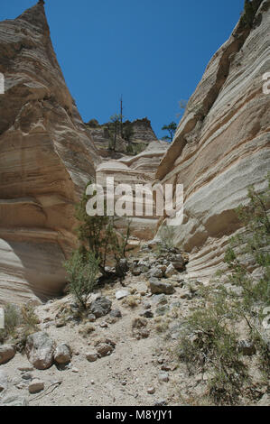 Zelt Felsen und Slot Canyons sind alle Funktionen entlang der Wanderwege im Kasha-Katuwe Tent Rocks National Monument Newt Santa Fe, New Mexico gefunden. Stockfoto