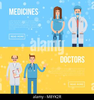 Web Template über Medikamente und Ärzte Stock Vektor