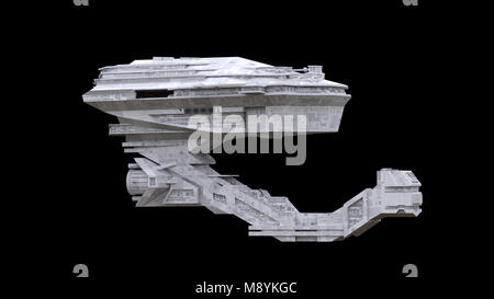 Raumschiff, sehr detaillierte Starship Reisen im Raum (3d-science fiction Rendern auf schwarzem Hintergrund isoliert) Stockfoto
