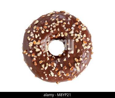 Donut bedeckt mit Schokolade und Nüsse, Ausschneiden Stockfoto