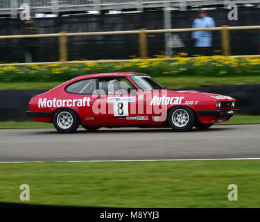 Mike Jordan, Mike Whitaker, Ford Capri III 3 Liter S, Gerry Marshall Trophäe, Limousinen, 76 Mitglieder treffen, Goodwood, England, März 2018, Sussex, Stockfoto