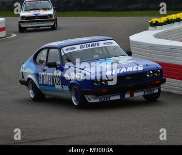 Ric Holz, Nicolas Minassian, Ford Capri III 3 Liter S, Gerry Marshall Trophäe, Limousinen, 76 Mitglieder treffen, Goodwood, England, März 2018, Sussex Stockfoto