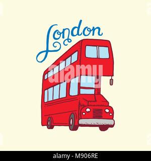 Britische, Bus in London und die Herren. Symbole, Abzeichen oder Briefmarken, Embleme oder architektonische Sehenswürdigkeiten, Vereinigtes Königreich. Land England label. Stock Vektor