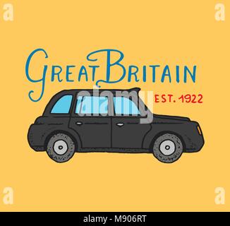 Britische, Symbole, Abzeichen oder Briefmarken, Embleme, Auto und Vereinigtes Königreich. Land England label. London und der Herren. Graviert, vintage Stil gezeichnet. Stock Vektor