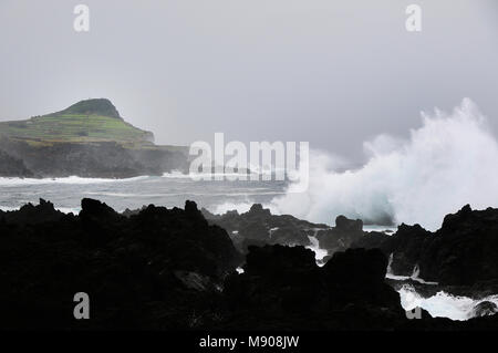 Sturm in Biscoitos Küste. Terceira, Azoren, Portugal Stockfoto