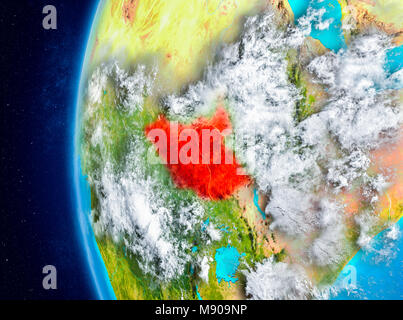 Karte von South Sudan als aus dem Weltraum auf dem Planeten Erde mit Wolken und Atmosphäre gesehen. 3D-Darstellung. Elemente dieses Bild von der NASA eingerichtet. Stockfoto