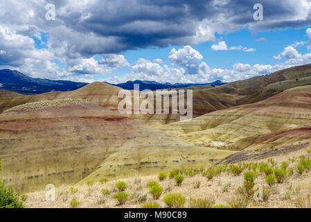 Die Painted Hills von Oregon Farben anzeigen Erstellt von verschiedenen Schichten des Bodens über Äonen hinterlegt. John Day Fossil Beds, Mitchell, Oregon Stockfoto