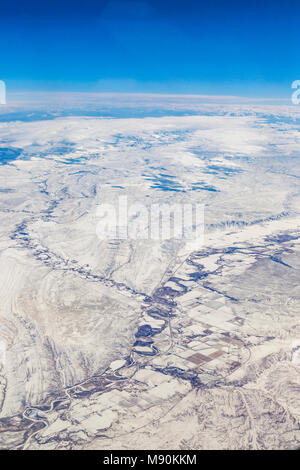 Blick von Virgin Atlantic auf dem Weg von Gatwick North Terminal zu Las Vegas Blick aus dem Fenster von 35.000 ft. Stockfoto