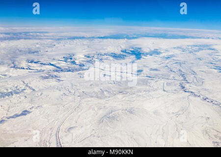 Blick von Virgin Atlantic auf dem Weg von Gatwick North Terminal zu Las Vegas Blick aus dem Fenster von 35.000 ft. Stockfoto