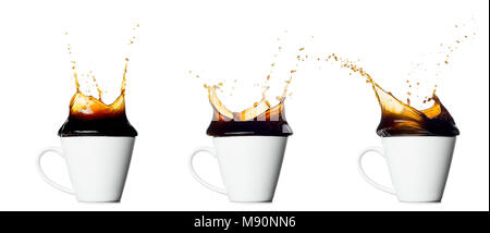 Satz von Spritzwasser Kaffeetasse auf weißem Hintergrund Stockfoto