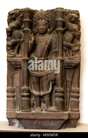 National Museum von Indien, Delhi. Agni, Gott des Feuers. Pratihara, 10. Jahrhundert n. Chr. Uttar Pradesh, Stein. Indien. Stockfoto