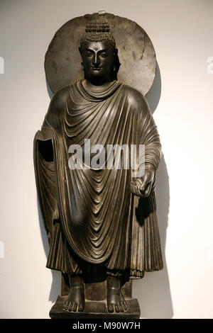 National Museum von Indien, Delhi. Buddha. Gandhara, 2. Jahrhundert n. Chr. Schiefer. Indien. Stockfoto