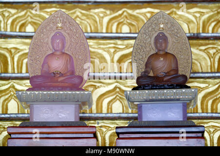 Chua Tu Quang buddhistischer Tempel. Buddha Statuen. Dhyana Mudra und Bhumisparsha Mudra. Vung Tau. Vietnam. Stockfoto