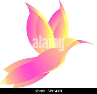 Bunter Kolibri unterzeichnen. Einfache vogel Colibri Logo. Zeichnung von Tier fliegen. Vector Illustration. Spa und Resort Emblem. Geometrische Vogel Icon Design. Mi Stock Vektor