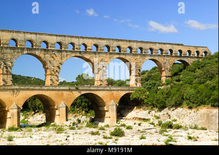 Römisches Aquädukt Pont du Gard Gard Occitaine Frankreich Stockfoto