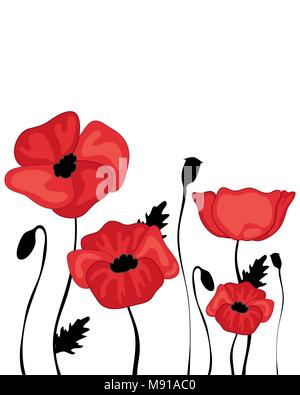 Ein Vektor Abbildung im Eps8-Format von einer abstrakten roter und schwarzer Mohn Design mit Knospen und Samenköpfe auf weißem Hintergrund Stock Vektor