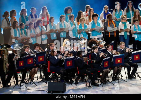 Evangelische Feier am Zenit von Straßburg. Frankreich Salvation Army Band. Straßburg. Frankreich. Stockfoto