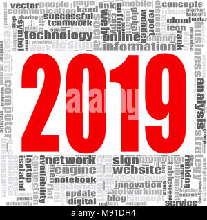 2019 Internet Technologie Wort cloud Konzept auf weißem Hintergrund, 3d-renderin Stockfoto