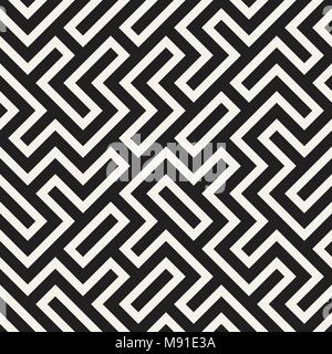 Stilvolle Linien Gitter. Ethnische Schwarzweiß-Textur. Abstrakte geometrische Hintergrund Design. Vektor nahtlose Muster. Stock Vektor