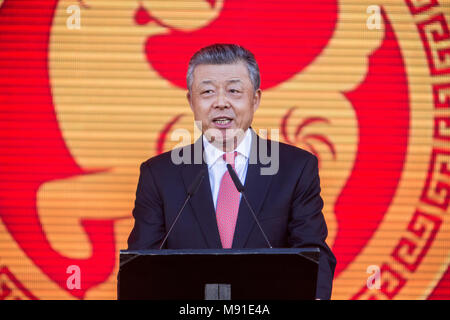 Das chinesische Neujahr feiern London 2018. Londoners Willkommen im Jahr des Hundes mit der größten chinesischen Neujahrsfest außerhalb Asiens. Mit: Chinesische britischen Botschafter, Liu Xiaoming Wo: London, Großbritannien Wann: 18. Feb. 2018 Credit: Wheatley/WANN Stockfoto