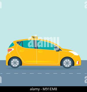 Yellow cab Symbol auf Hintergrund isoliert. Taxi Service Konzept. Flache Vector Illustration. Stock Vektor