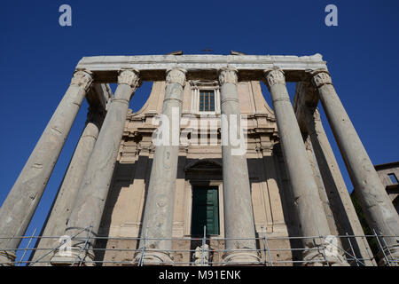 Tempel des Antoninus und der Faustina in das Forum Romanum, das auch als San Lorenzo in Miranda in Rom, Italien Stockfoto