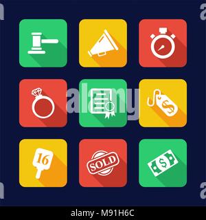 Auktion Symbole, flache Bauweise Stock Vektor
